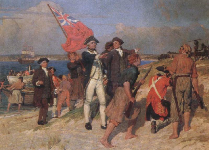 E.Phillips Fox landing of captain cook at botany bay,1770 Norge oil painting art